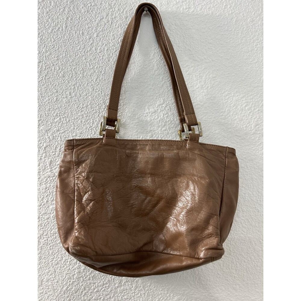 SAS Vintage Light Brown Leather Handbag Shoulder Purse USA Double Zipper